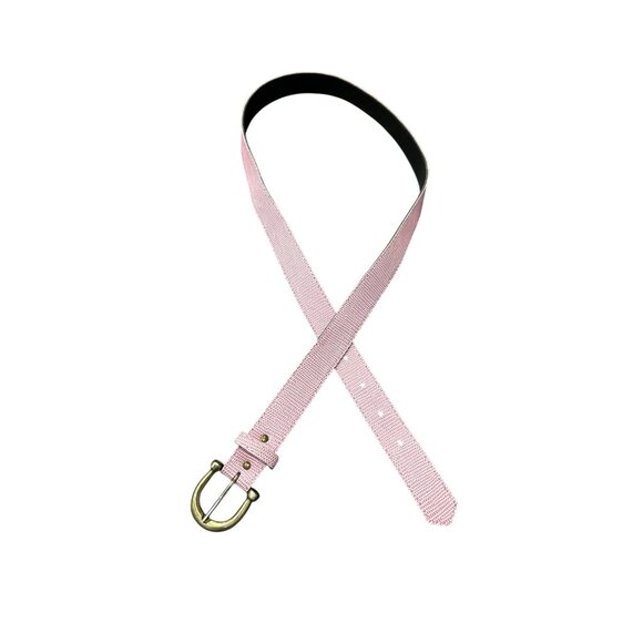 Pink Textured Leather Belt Sz 18 Adjustable Fit Single Prong Brass Buckle - Picture 1 of 8